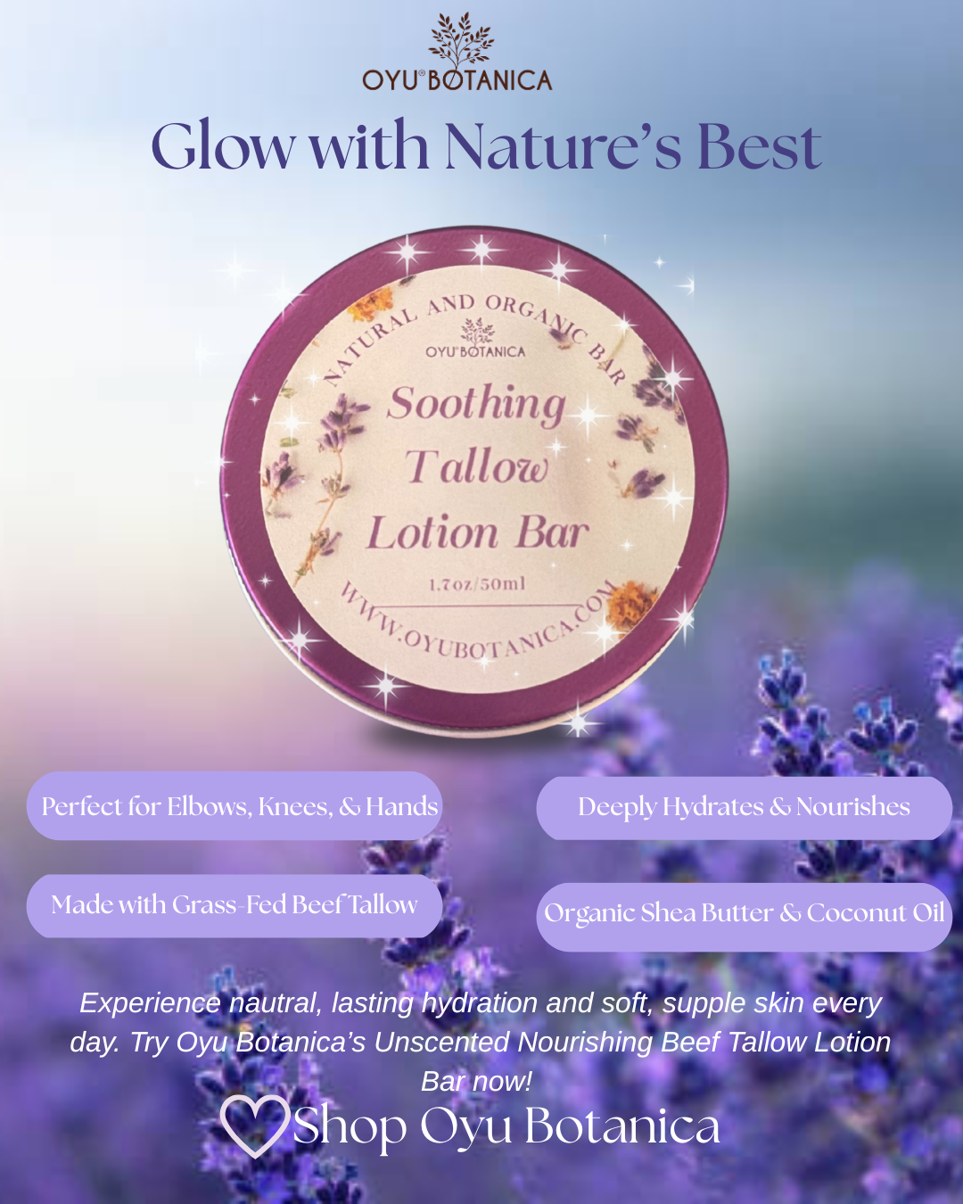 Unscented nourishing beef tallow lotion moisturizing bar