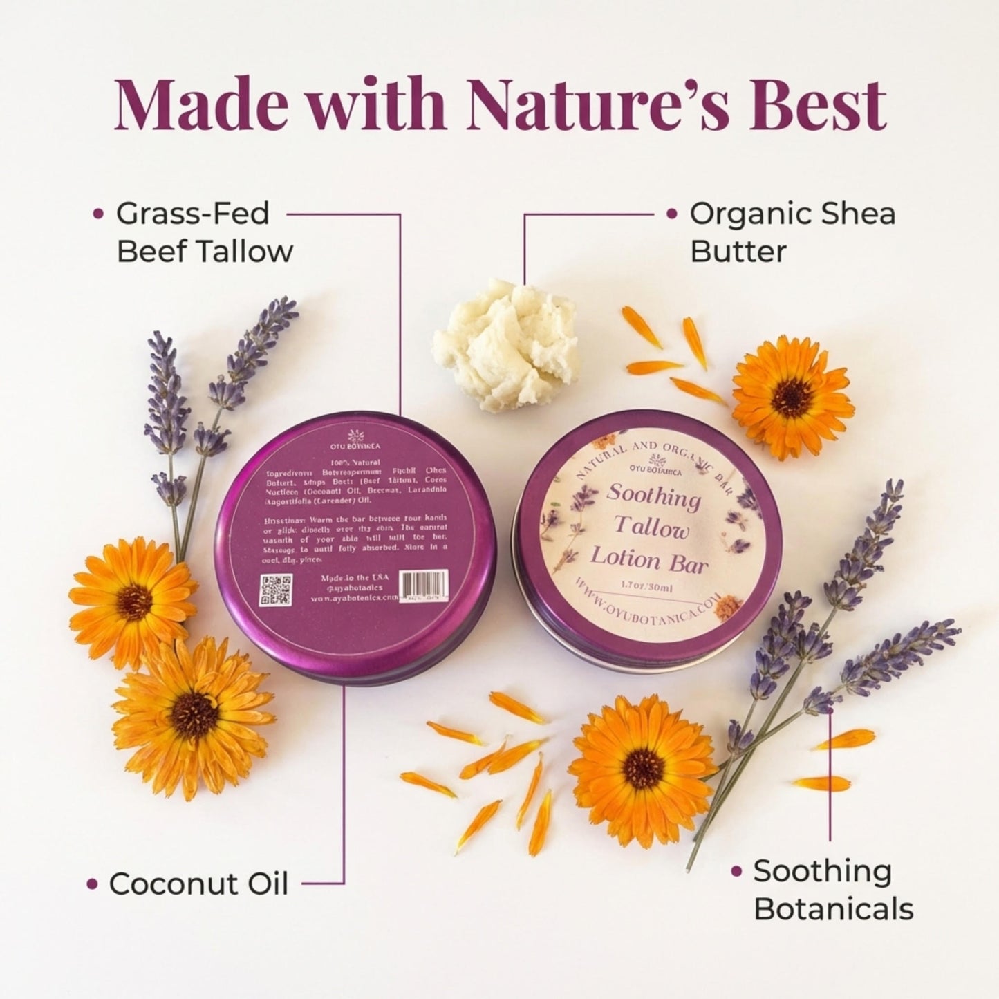 Handmade Nourishing Beef Tallow Lotion Bar – Rich Butter Blend, Fast-Absorbing for Elbows & Feet