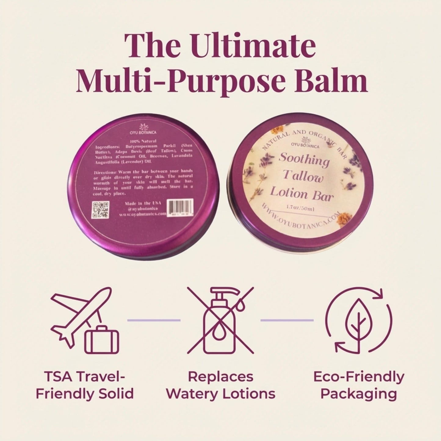 Handmade Nourishing Beef Tallow Lotion Bar – Rich Butter Blend, Fast-Absorbing for Elbows & Feet